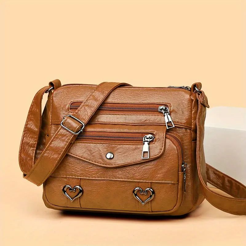Retro Multi Pocket Vegan Leather Crossbody Bag
