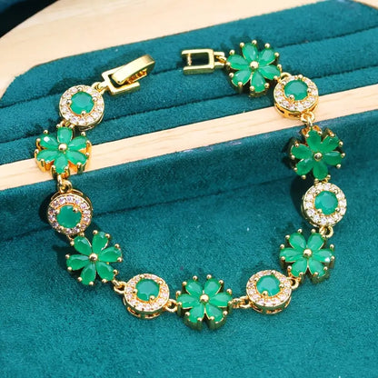 Retro Floral Zirconia Green Stone Pendant Necklace