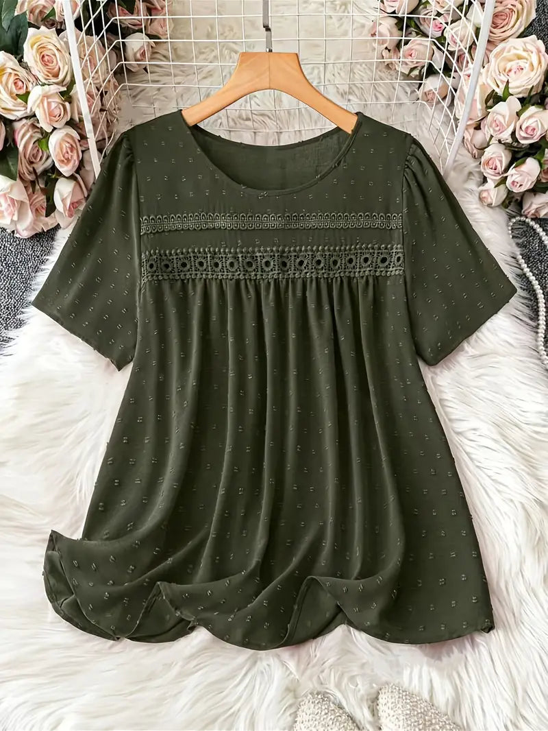 Polka Dot Textured Short Sleeved Blouse Top