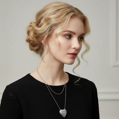 Sweet Silver Heart Embossed Necklace