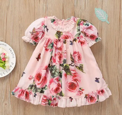 Floral Party Dress with Puff Sleeves