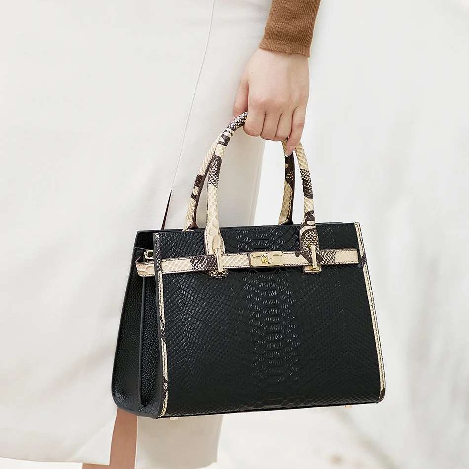 Birkin Inspired Genuine Leather Handbag - Dual Tone Snake Edition