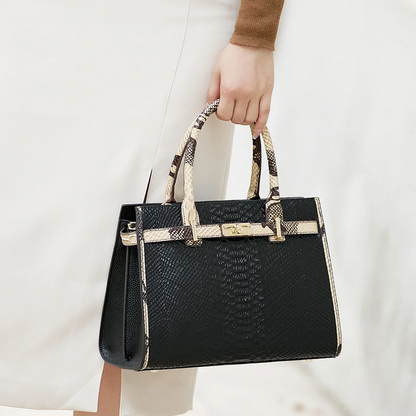 Birkin Inspired Genuine Leather Handbag - Dual Tone Snake Edition
