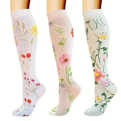 Breathable Knee High Floral Compression Socks