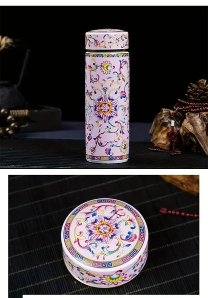 Floral Ceramic Double Insulated Travel Flask
