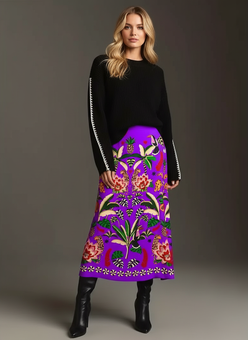 Tropical Rio Floral A-Line Skirt