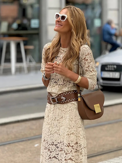 Cream Lace Bohemian Maxi Dress