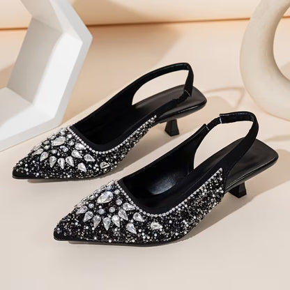 Kitten Heel Rhinestone Sandals