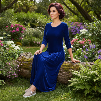 Velvet 3/4 Sleeve Midi Dress