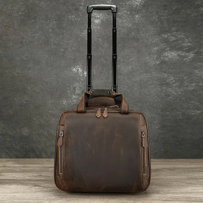 Crazy Horse Genuine Cowhide Leather Lightweight Carry-On Suitcase