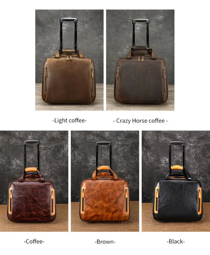 Crazy Horse Genuine Cowhide Leather Lightweight Carry-On Suitcase
