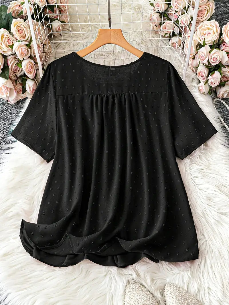 Polka Dot Textured Short Sleeved Blouse Top