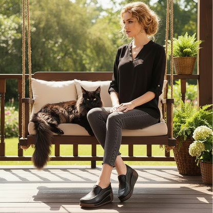 Lightweight Cowhide Leather Slip-On Platform Loafers