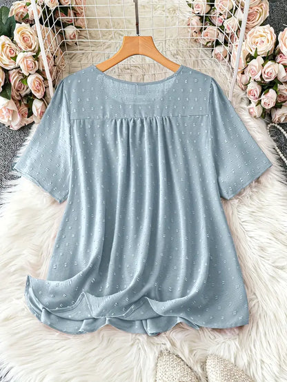 Polka Dot Textured Short Sleeved Blouse Top