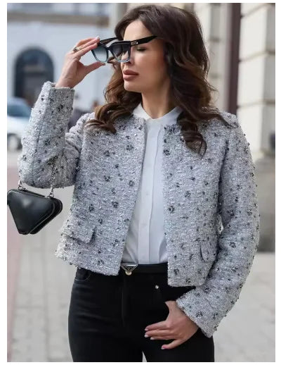 Silver Sequined Cropped Jacket