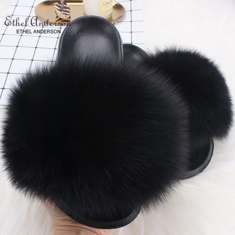 Fox Fur Slide Slippers