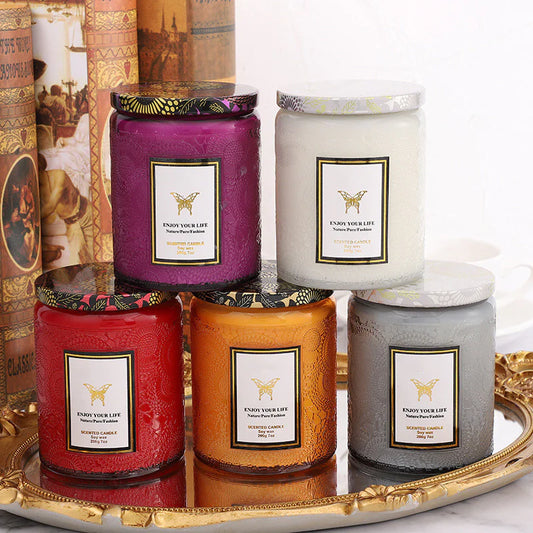 Embossed Glass Aromatherapy Soy Candles