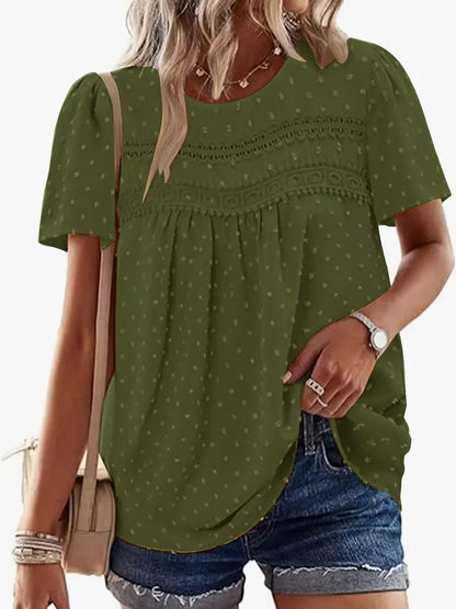 Polka Dot Textured Short Sleeved Blouse Top