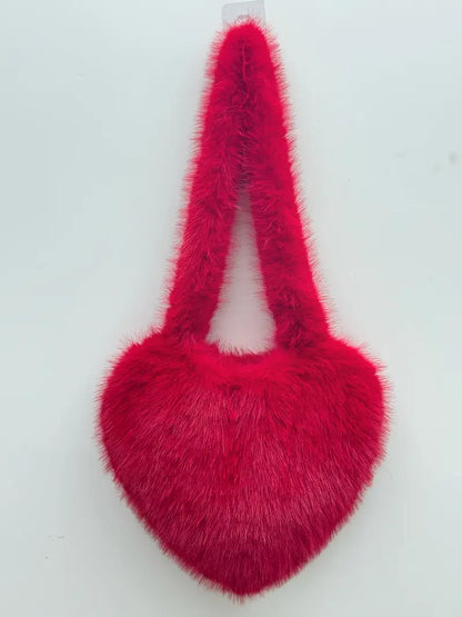 Plush Love Heart Fur Crossbody Bags