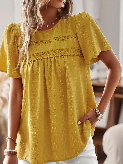 Polka Dot Textured Short Sleeved Blouse Top