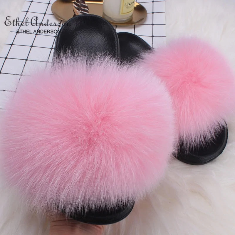 Fox Fur Slide Slippers