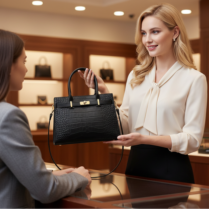 Birkin Inspired Genuine Leather Crocodile Handbag - Limited Edition