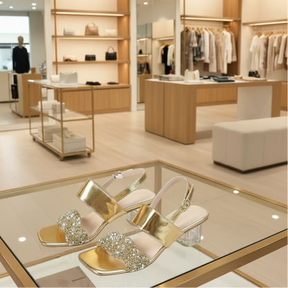 Vera Acrylic Block Heel Rhinestone Sandals