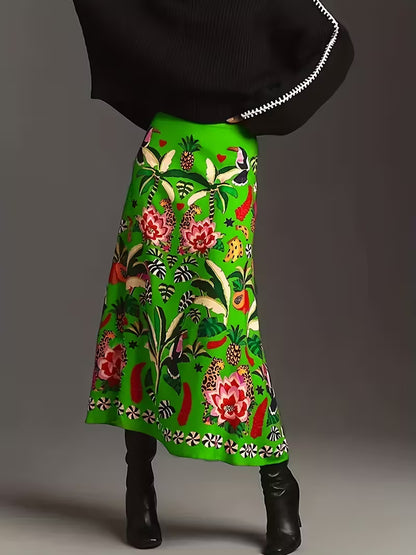 Tropical Rio Floral A-Line Skirt