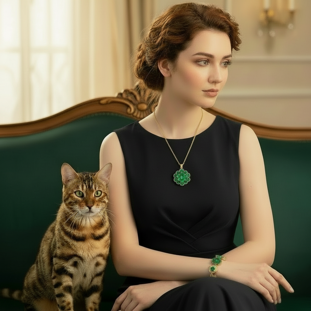 Retro Floral Zirconia Green Stone Pendant Necklace