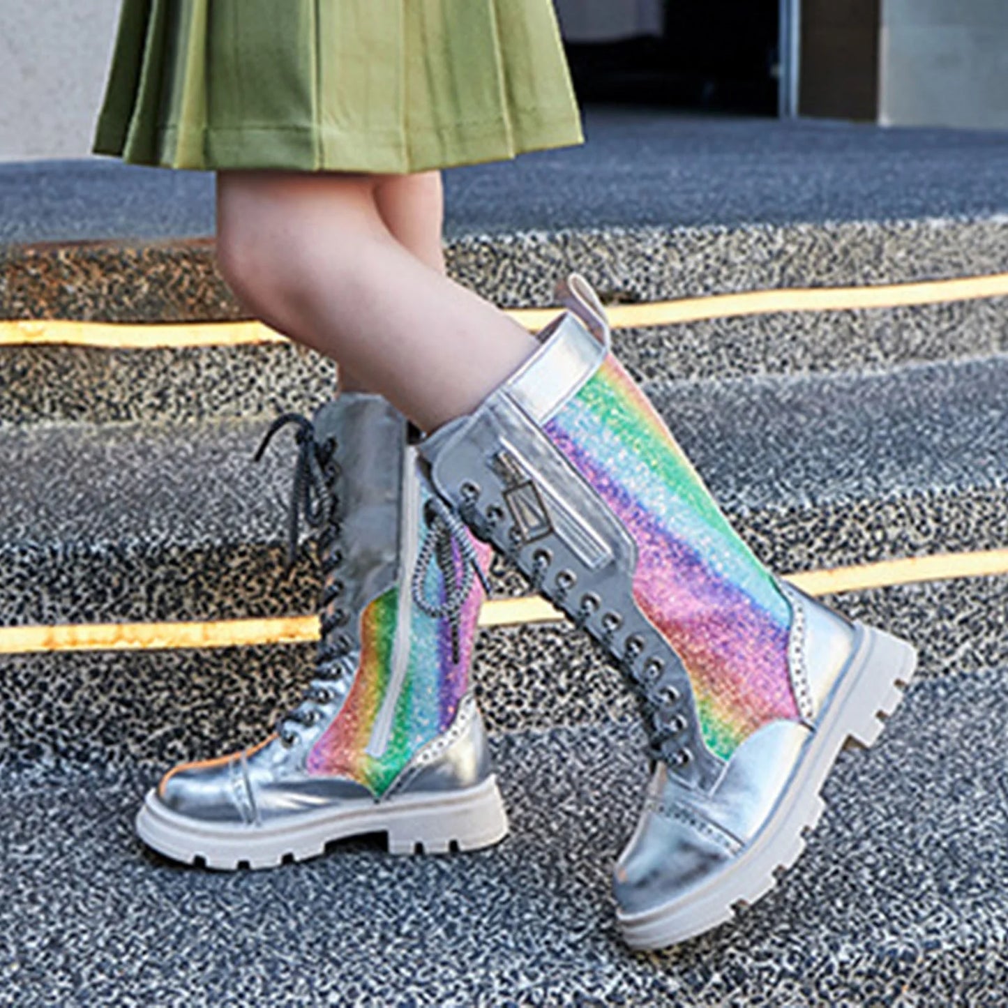 Shimmer Mid-Calf High Martin Boots