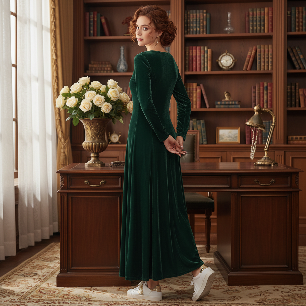 Velvet 3/4 Sleeve Midi Dress
