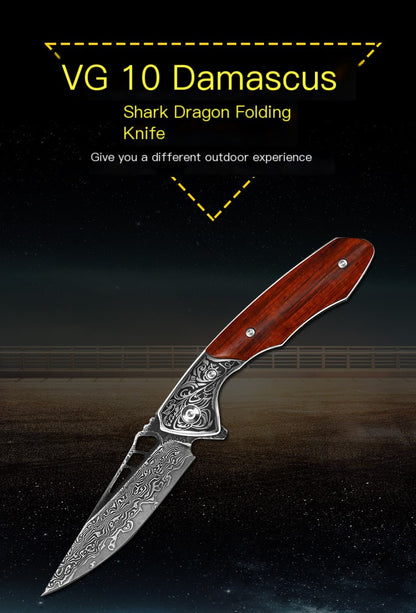 DRACHENADER VG 10 Damascus Shark Dragon Pocket Knife