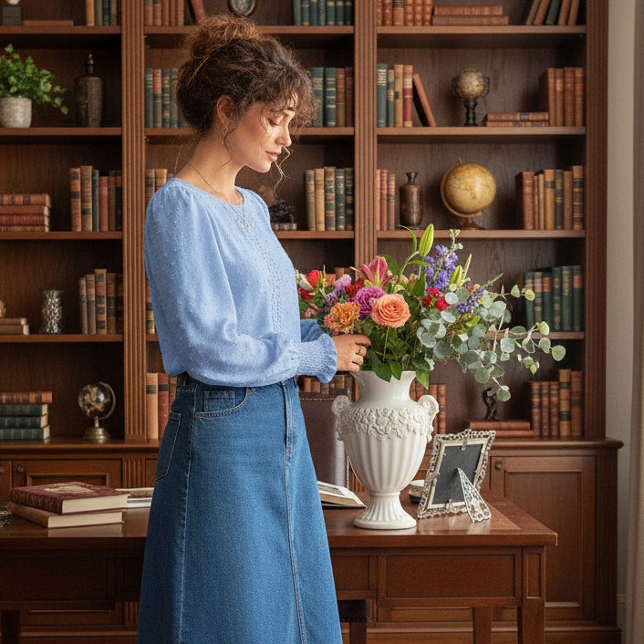 Polka Dot Lace Lantern Sleeve Top