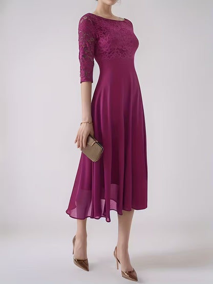 Vogue Chiffon Lace Midi Dress