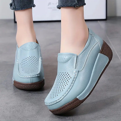 Lightweight Cowhide Leather Slip-On Platform Loafers