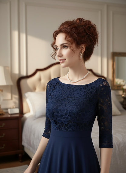 Vogue Chiffon Lace Midi Dress