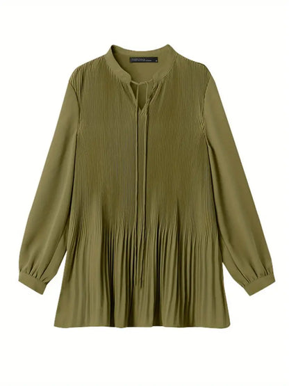 ZANZEA Plus Size Fine Pleated Long Sleeve Top