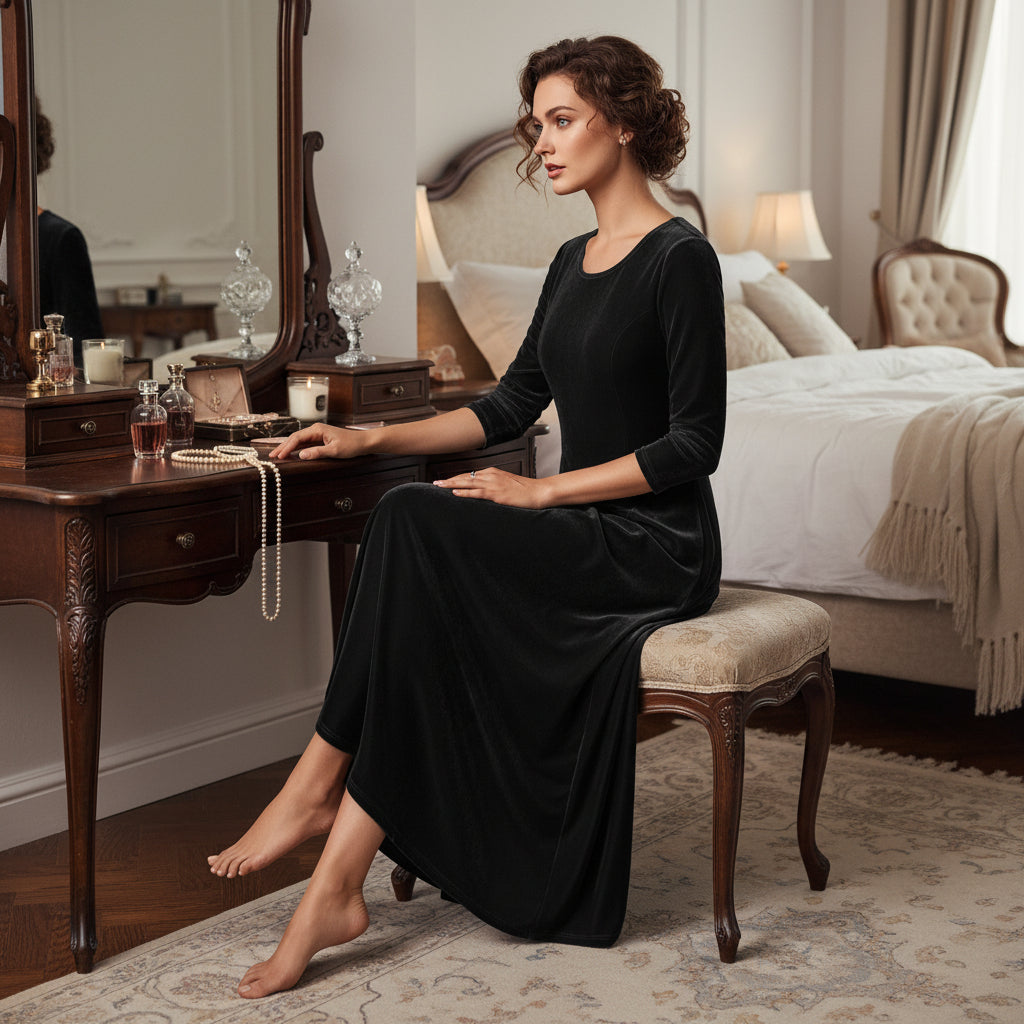 Velvet 3/4 Sleeve Midi Dress