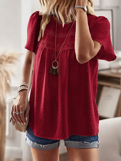 Polka Dot Textured Short Sleeved Blouse Top