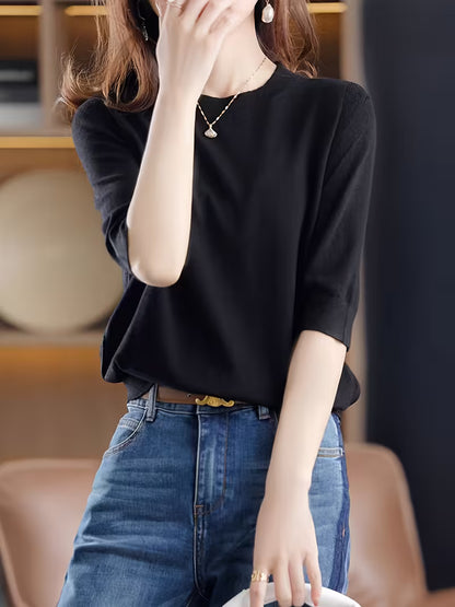 Seraphine Round Neck Short Sleeve Knit Tops