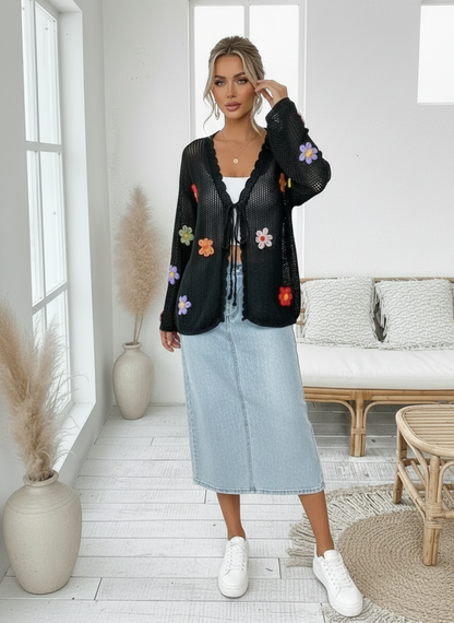 Plus Size Floral Applique Cardigans
