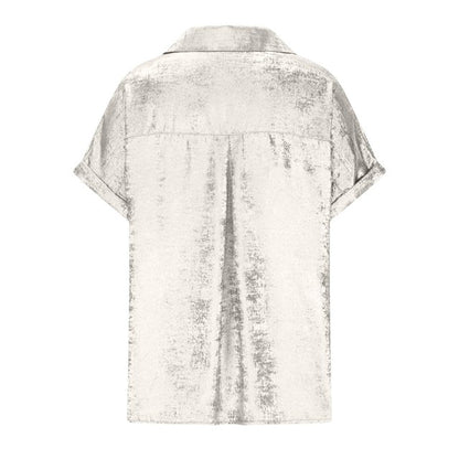 Metallic Polyester Short Sleeve Blouse
