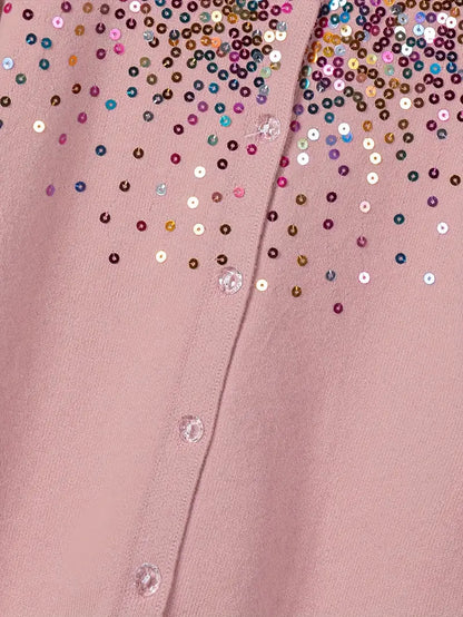 Girls' Sequined Round Neck Cardigans
