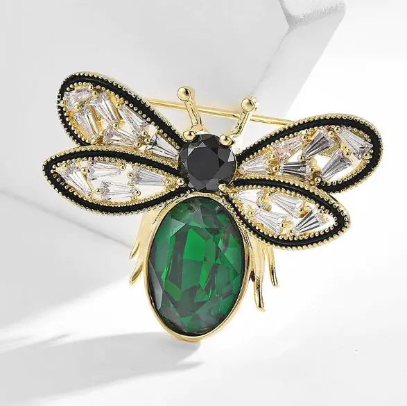 Antique Emerald Green Crystal Bee Brooch