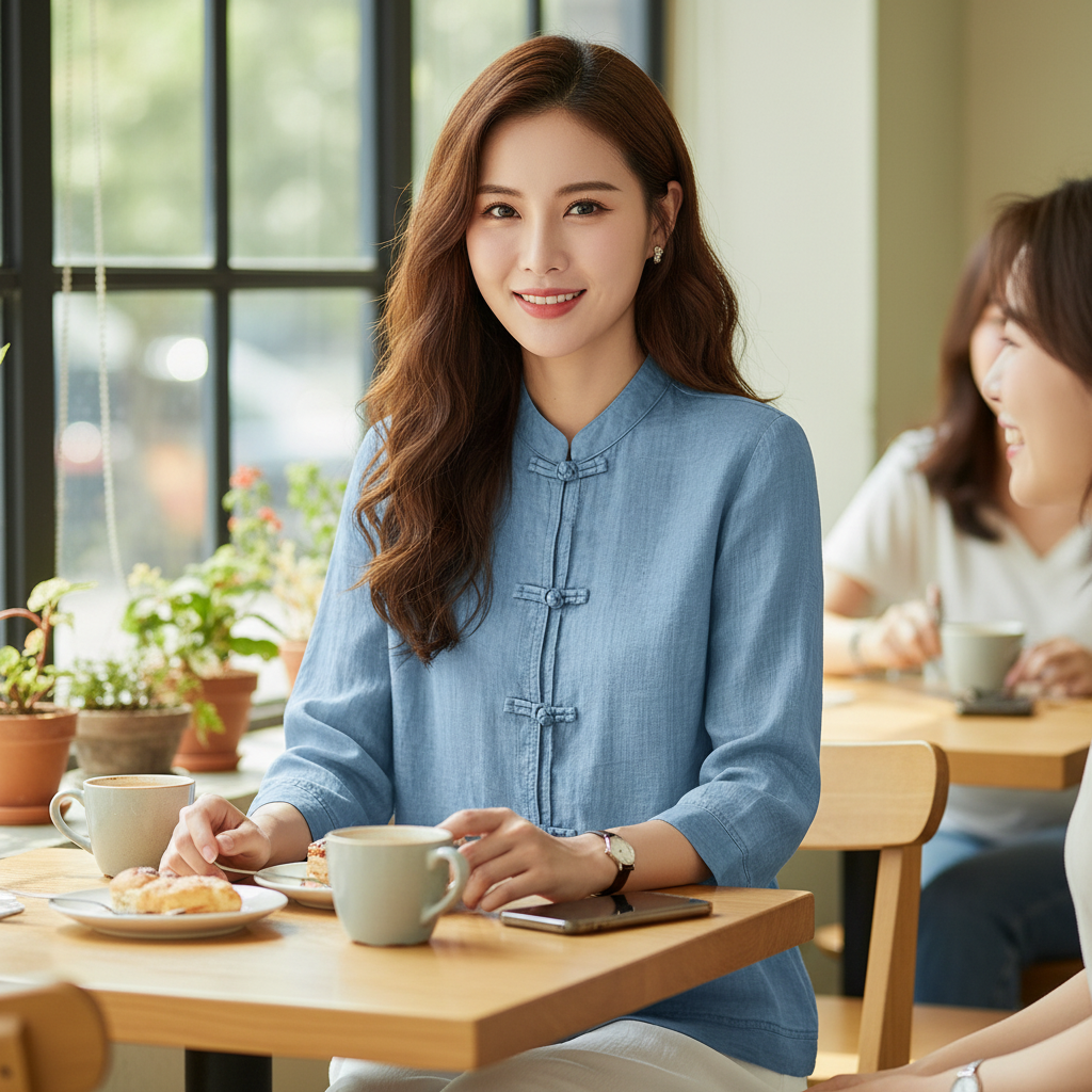 TADAMA Plus Size Mandarin Nehru Collar Top