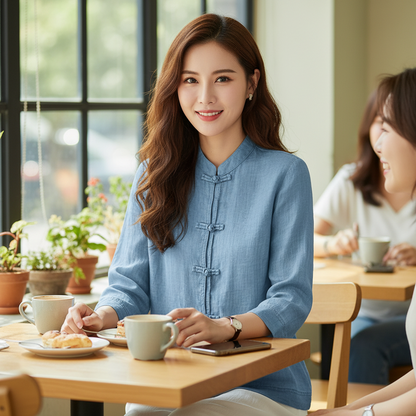 TADAMA Plus Size Mandarin Nehru Collar Top