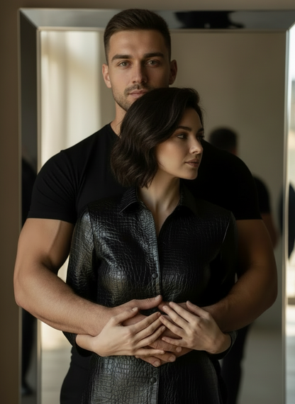 PUPU Crocodile Embossed Vegan Leather Blouse