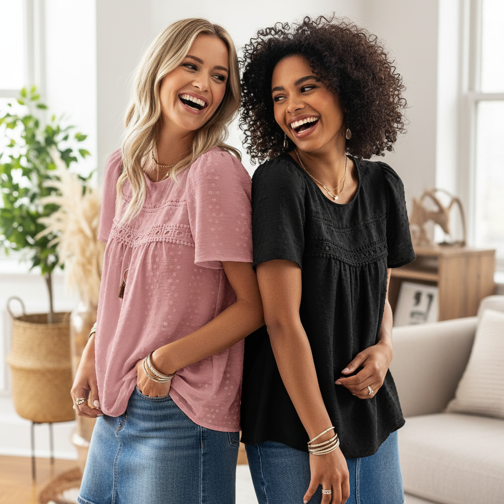 Polka Dot Textured Short Sleeved Blouse Top