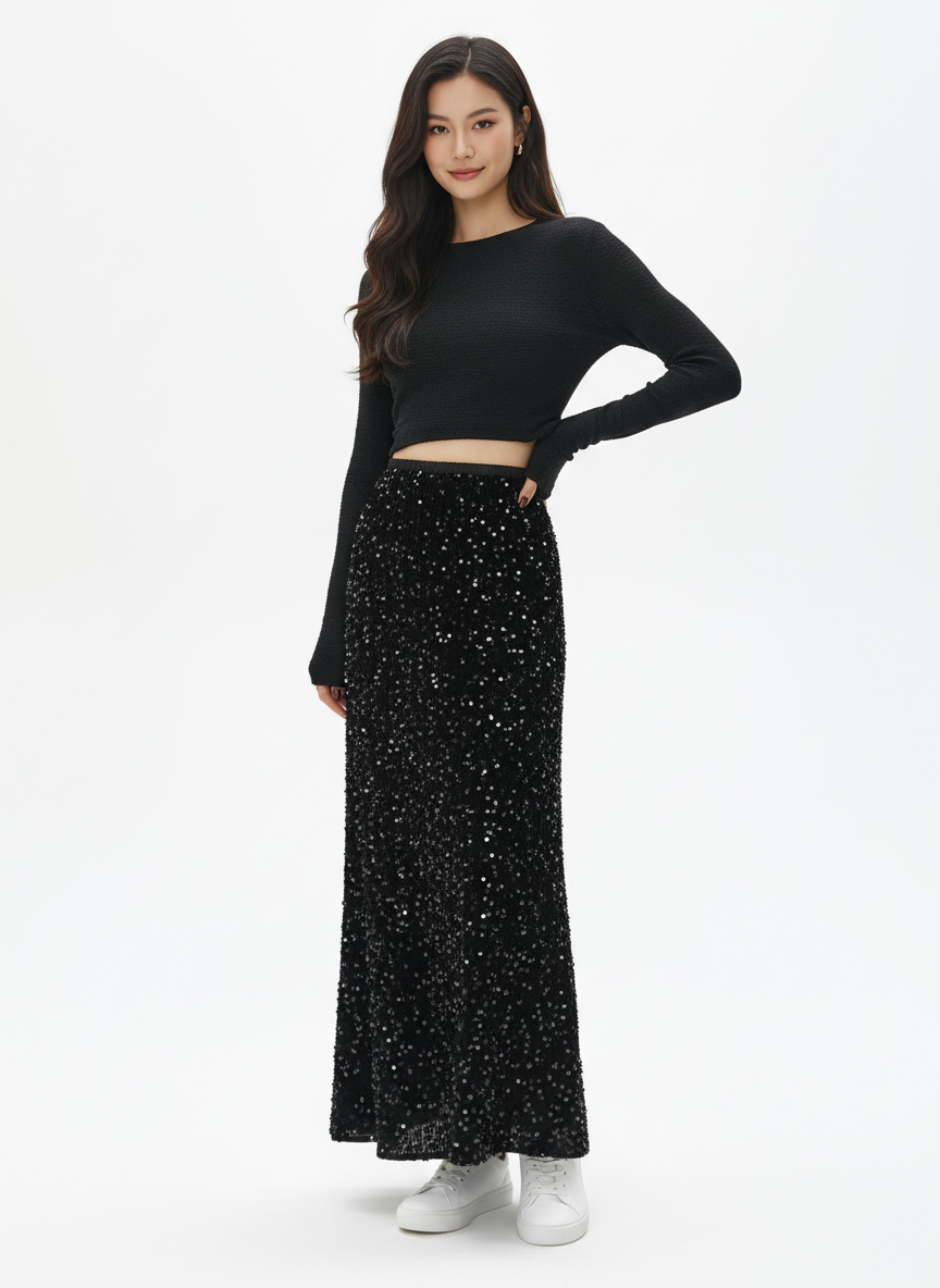 Chic Sequin High-Waist Skirt