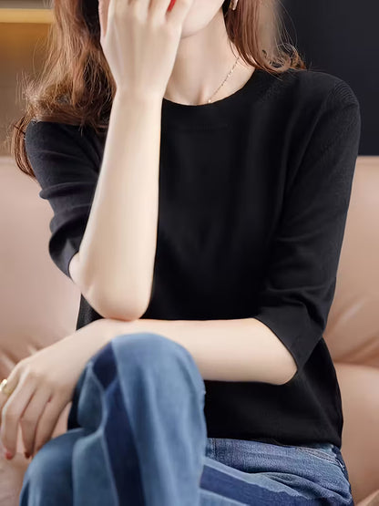 Seraphine Round Neck Short Sleeve Knit Tops